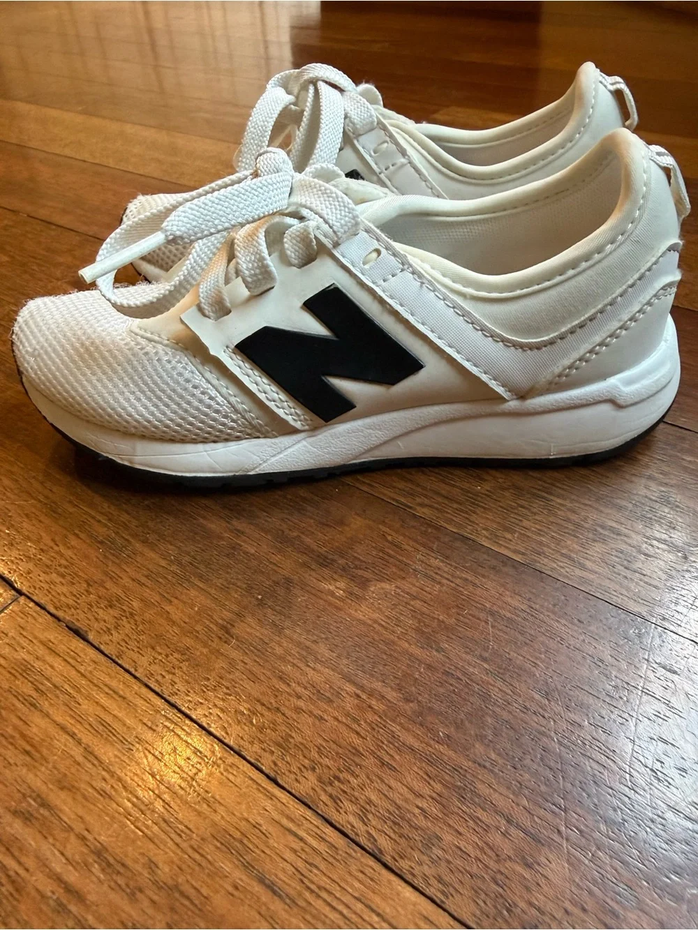 New Balance White Kids' Sneakers with Black N Logo Sz 12